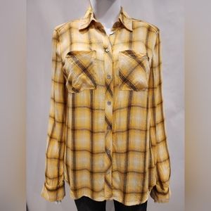 Soho New York & Company Jeans  Yellow Plaid Botton-down Shirt  Women's Size XS